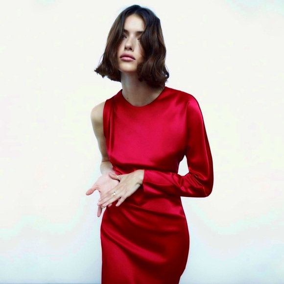 ZARA Asymmetric Satin Effect Dress - Picture 4 of 6